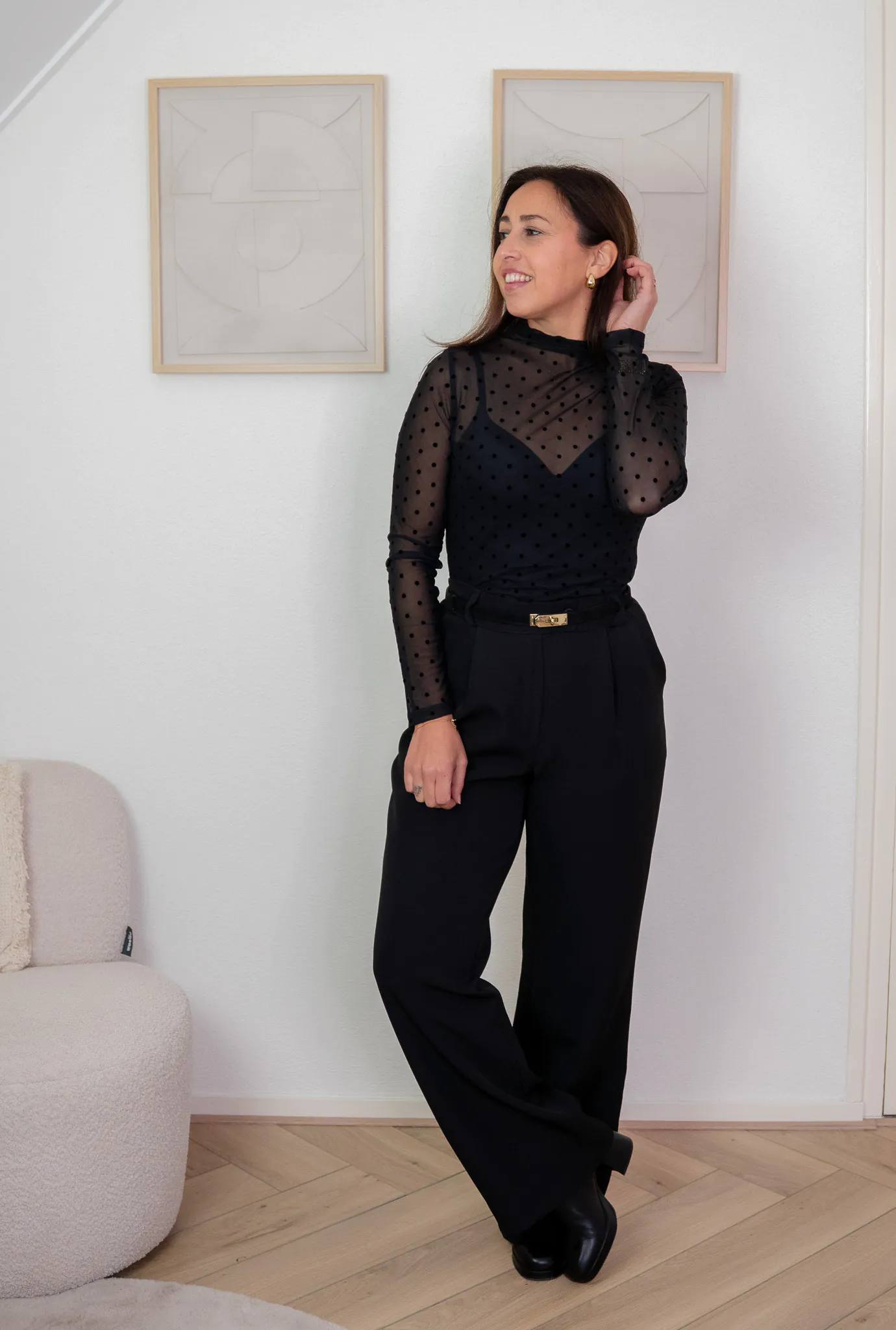 Riva Top Mesh met Bolletjes Zwart - Afbeelding 3